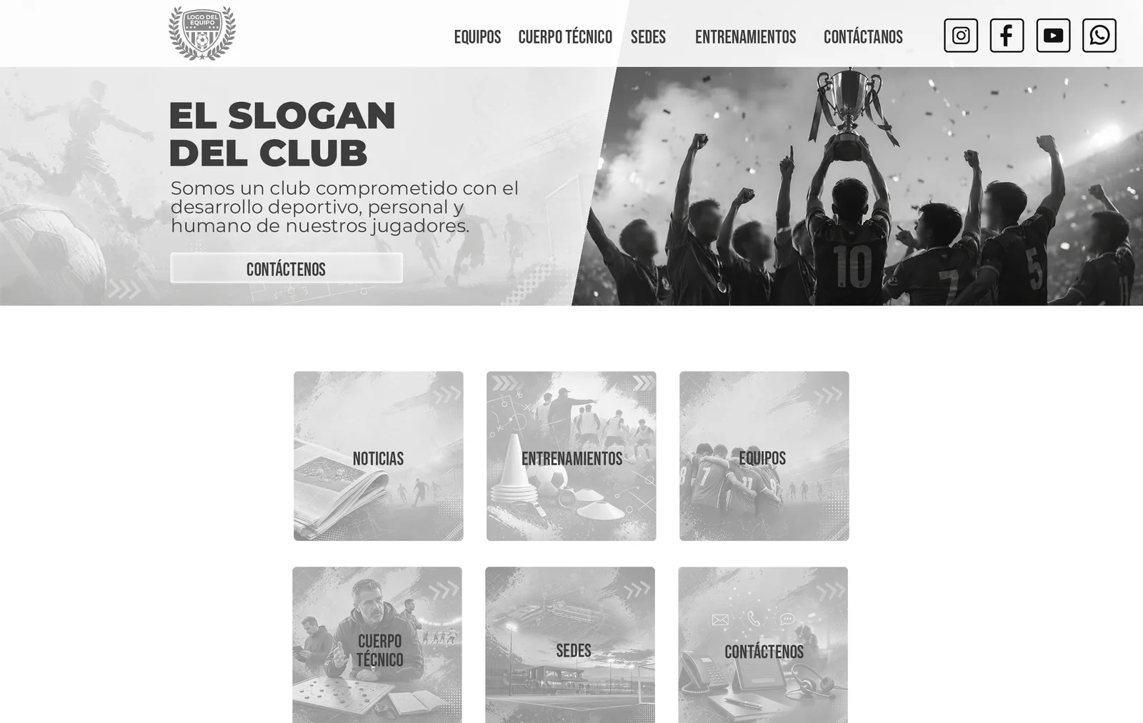 Home page with banner, links to the six sections and the footer. Not customised yet.