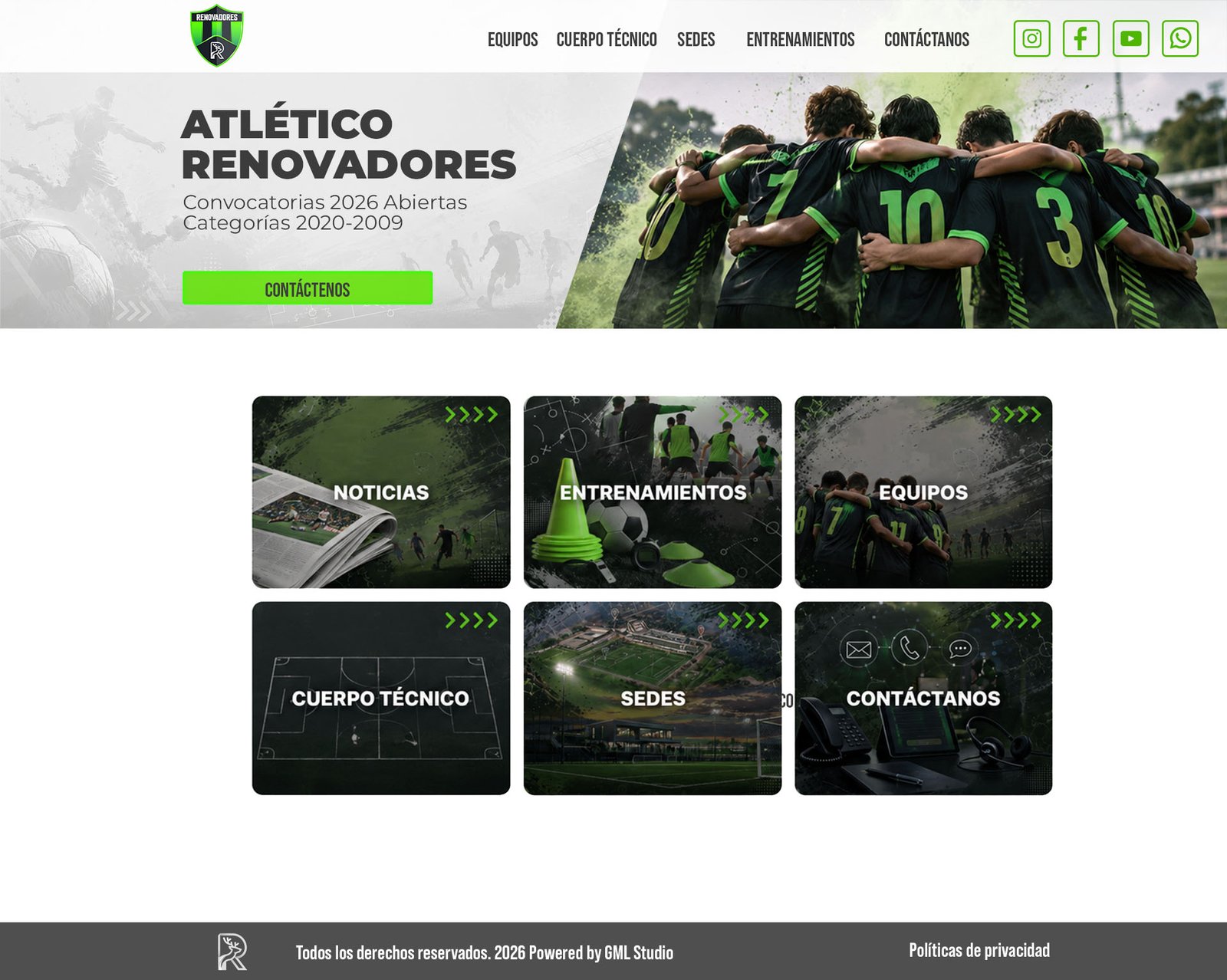 La misma página con el escudo y los colores de un club.